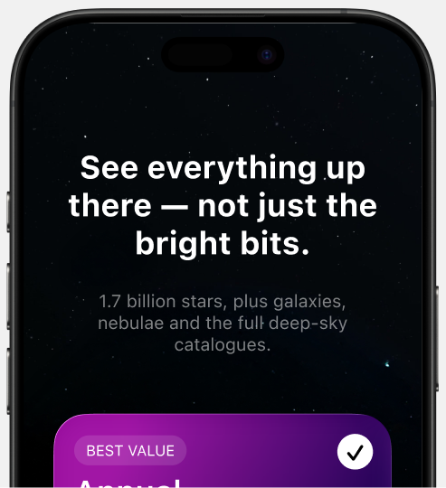 Stargazing app paywall on iPhone 17 Pro